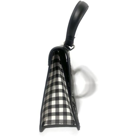Cato Satchel Purse Black & White Plaid Faux Leather w/Crossbody Strap & Accents - Picture 5 of 7